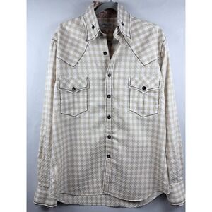 Angelino for Bermuda Men's L Western Shirt Beige Check Paisley Pearl Snap Style
